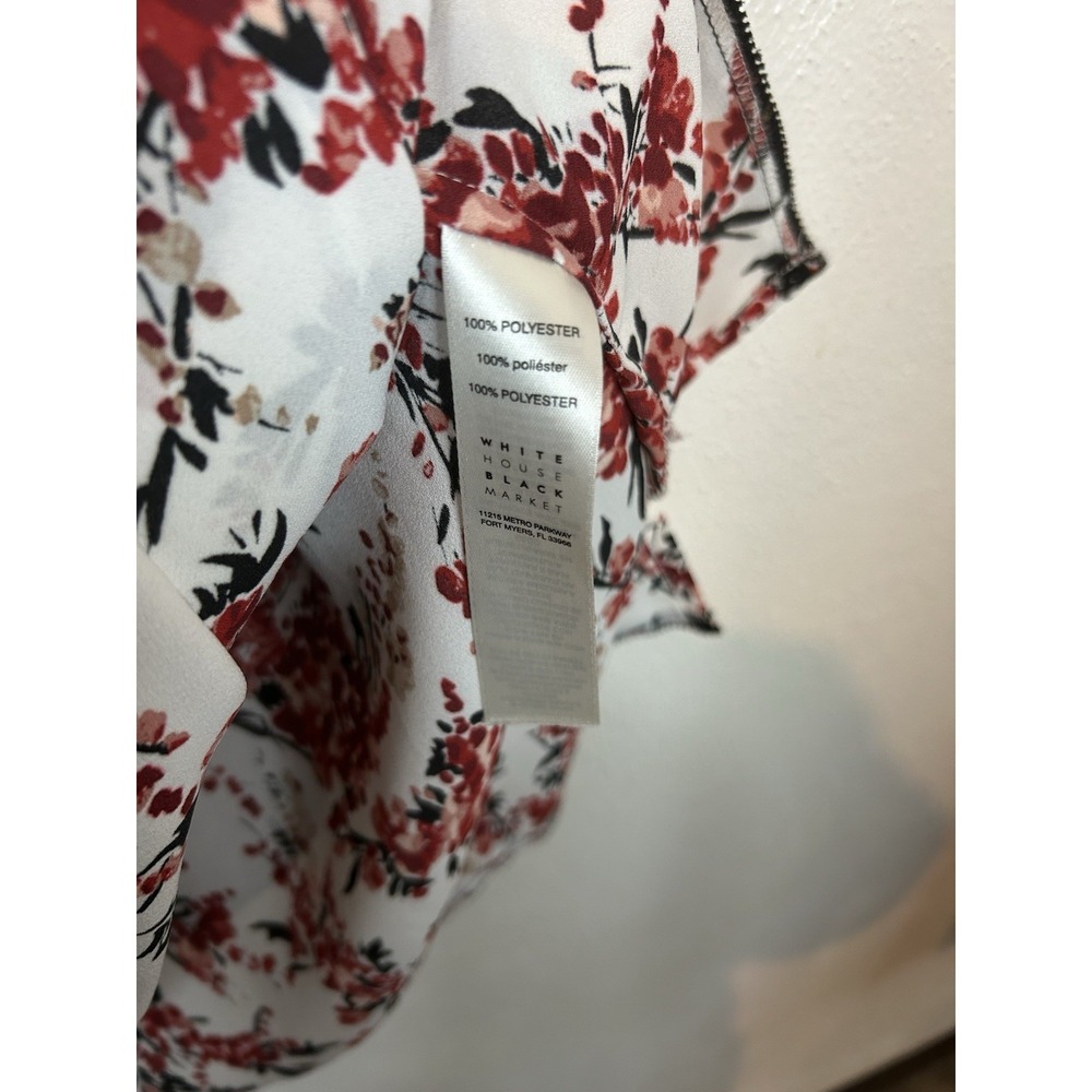 White House Black Market Floral Peasant Blouse Size L Red Black Tiered Boho Top - Picture 4 of 8